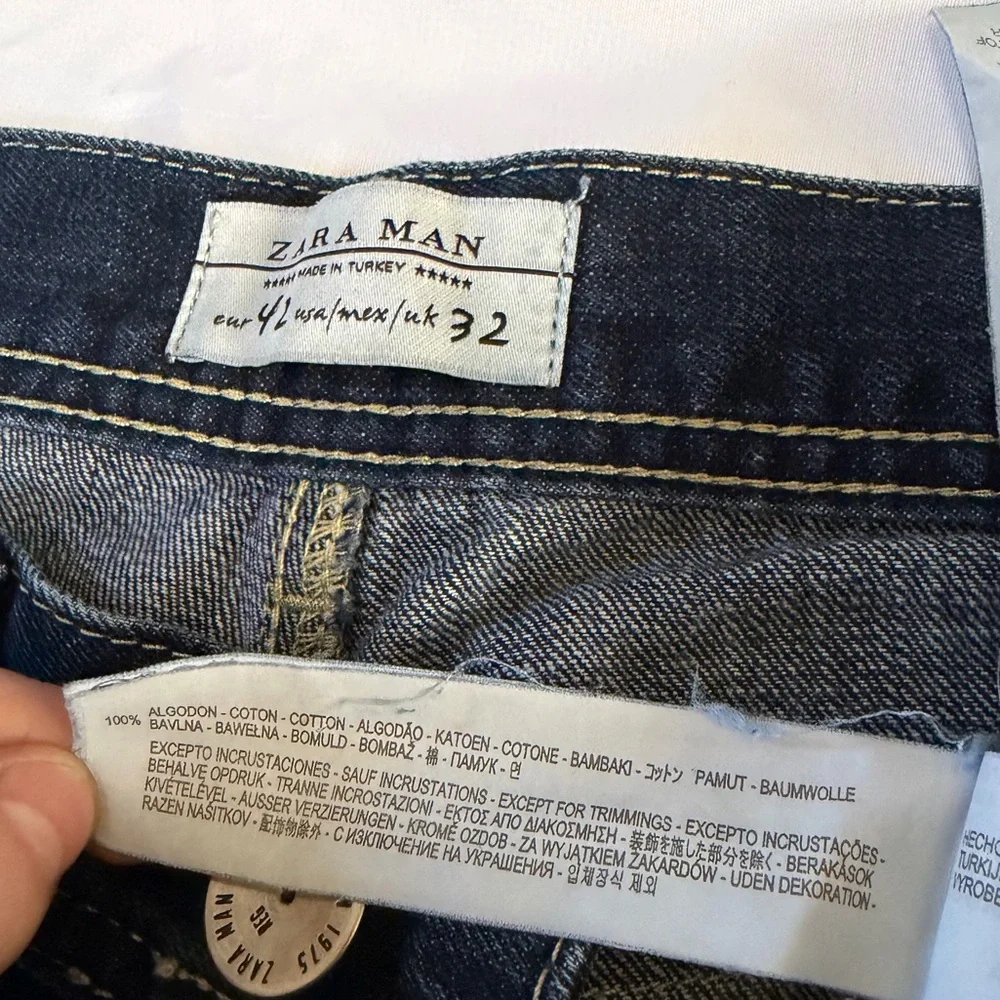 Zara Men's Dark Blue Straight Jeans with Distressed Details - Picture 7 of 8